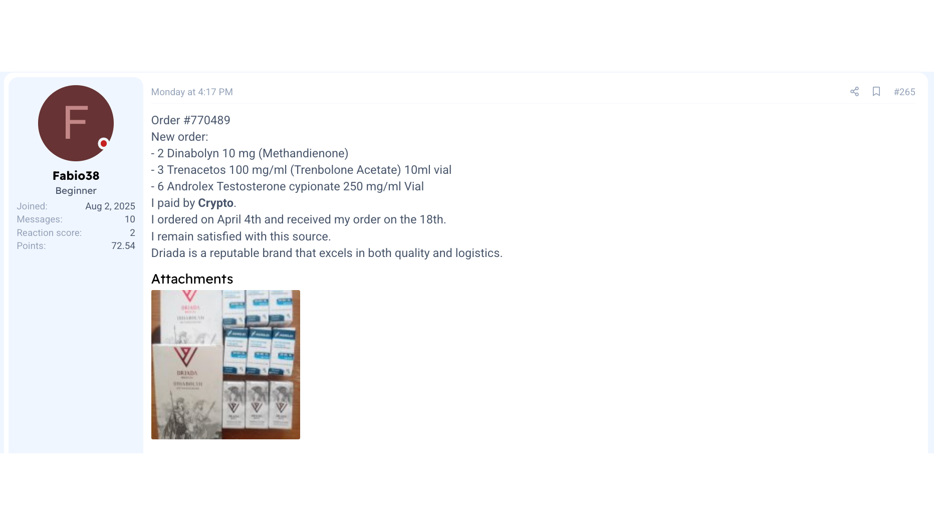 Driadashop review example